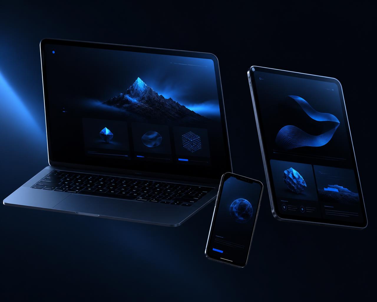 Diseño de página web profesional mostrado en portátil, tablet y móvil